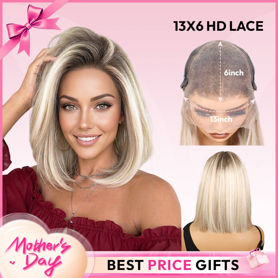 VSIGN Ombre Blonde 13x6 HD lace Front Wig Bob Style Synthetic Heat Resistant Fiber