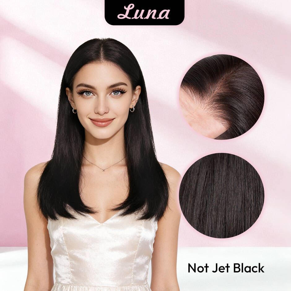 [Luna] VSIGN Ash Chestnut and Black Color Middle Length Wolf-tail Hairstyle 13*6 HD Front Wig Synthetic Heat Resistant Fiber