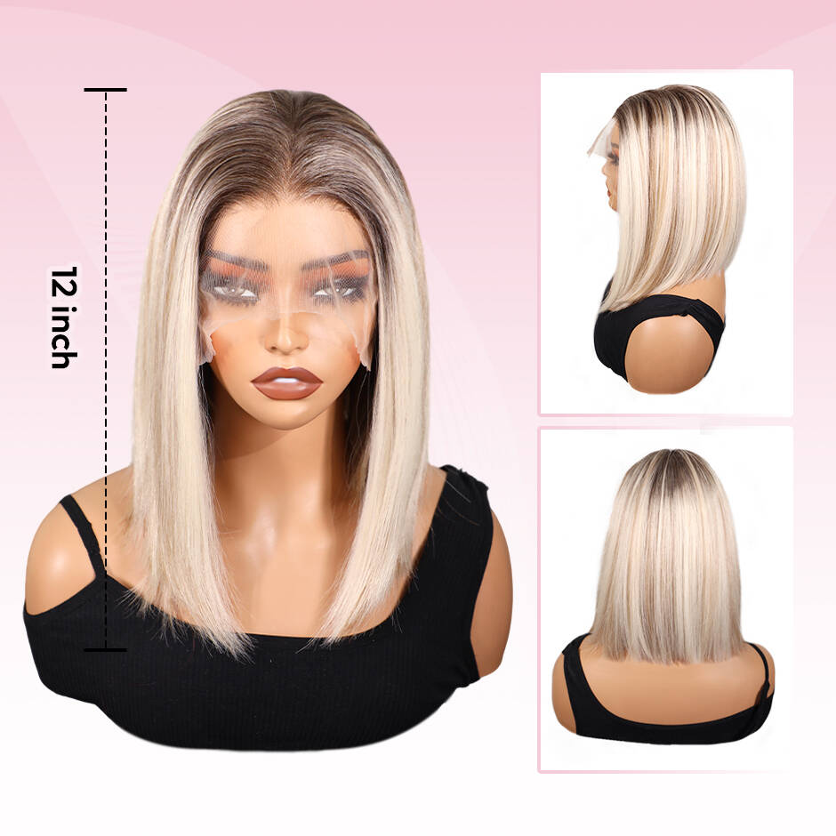 VSIGN Ombre Blonde 13x6 HD lace Front Wig Bob Style Synthetic Heat Resistant Fiber