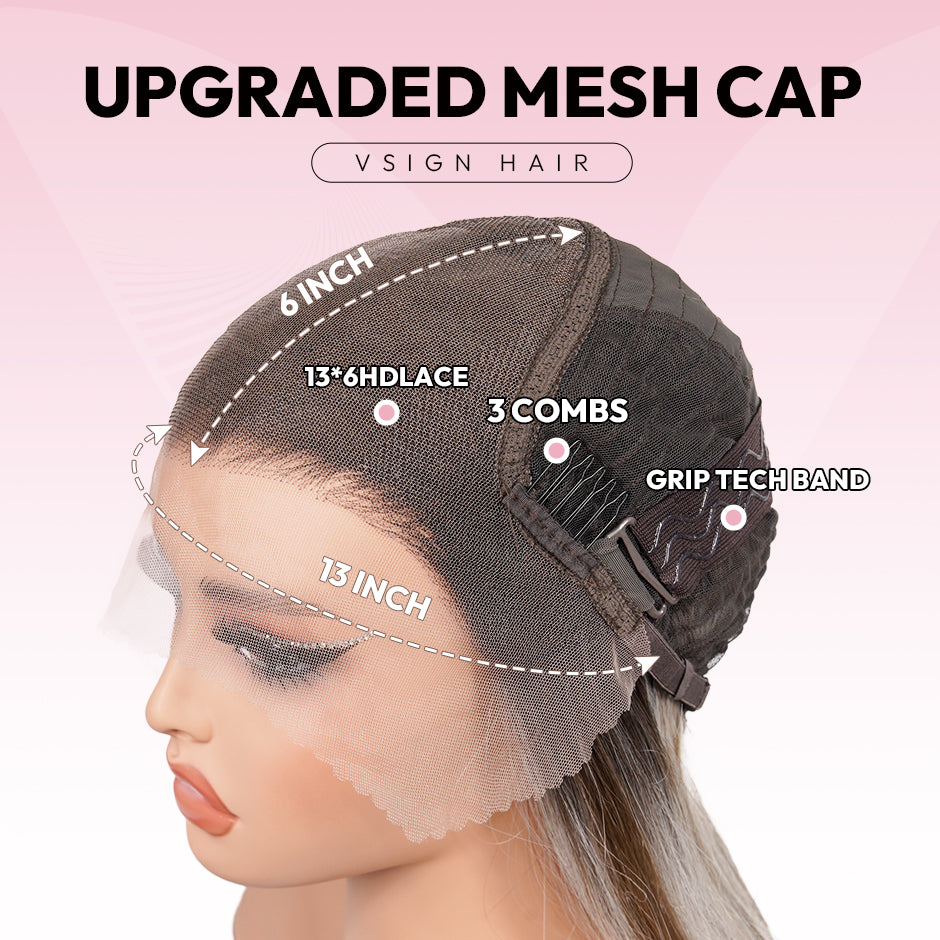 [Luna] VSIGN Ash Chestnut and Black Color Middle Length Wolf-tail Hairstyle 13*6 HD Front Wig Synthetic Heat Resistant Fiber