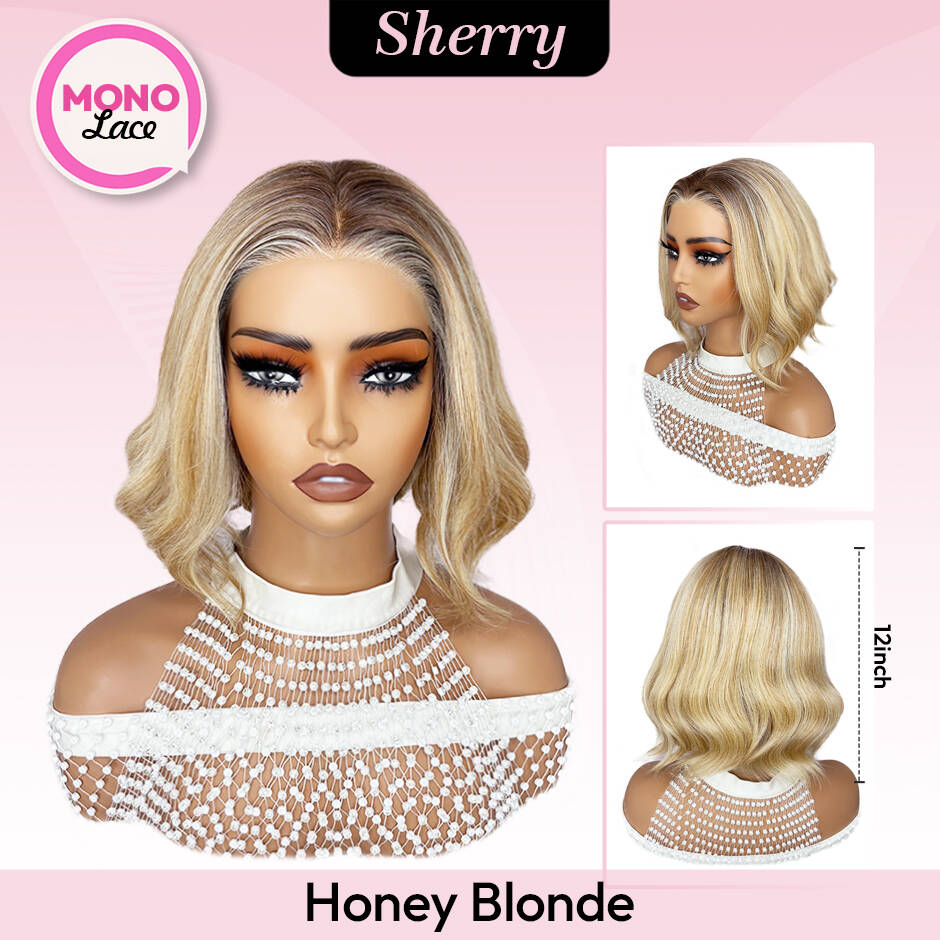 [Sherry] VSIGN Monofilament Handmade Wig Short Wave  9×6 Mono Glueless Lace Front Wig  Synthetic Heat Resistant Fiber