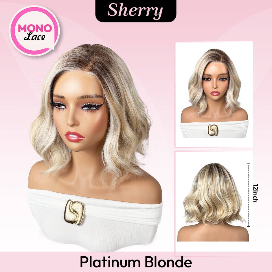 [Sherry] VSIGN Monofilament Handmade Wig Short Wave  9×6 Mono Glueless Lace Front Wig  Synthetic Heat Resistant Fiber
