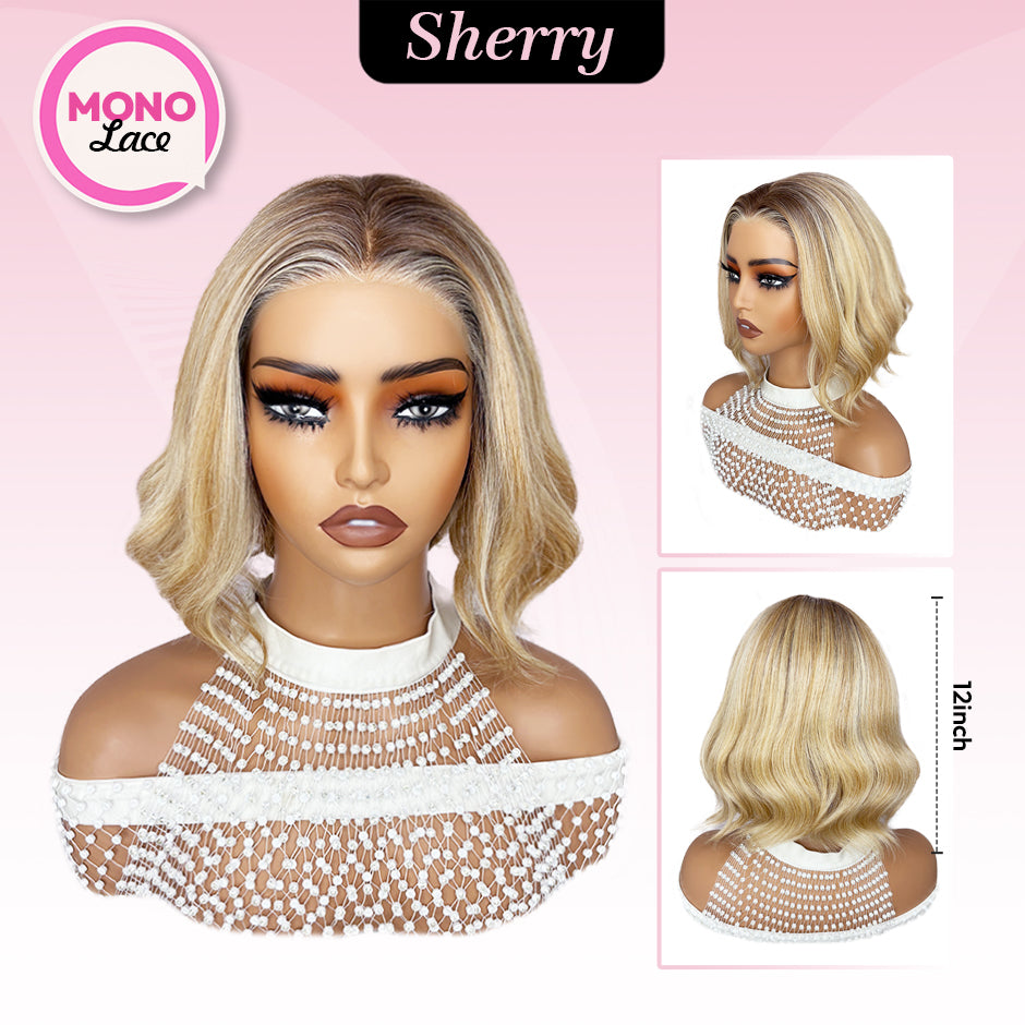 [Sherry] VSIGN Monofilament Handmade Wig Short Wave  9×6 Mono Glueless Lace Front Wig  Synthetic Heat Resistant Fiber