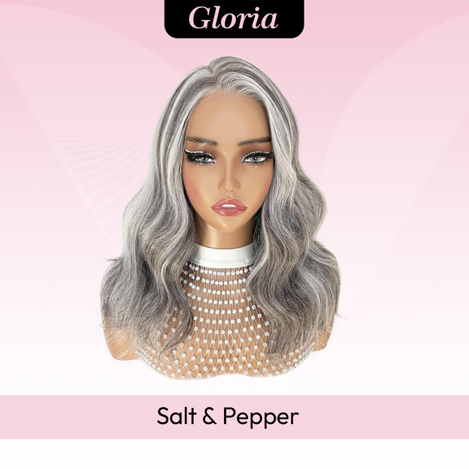 [Gloria] VSIGN 13*6 HD Lace Rose Gold & Silver Highlights 18inch Middle Length Wave Lace Front Wig Synthetic Heat Resistant Fiber