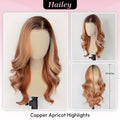 [Hailey] VSIGN 13x6 HD Pre-cut Lace Copper Apricot Highlight Root Ombre Apricot Pink Dark Root Long Wavy Premium Futura Heat Resistant Fiber Front Lace Glueless Wig