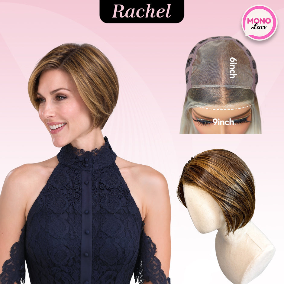 [Rachel] VSIGN Monofilament Handmade Wig 8inch 9×6 Full Mono Lace Hand Tied Top Wig Synthetic Heat Resistant Fiber