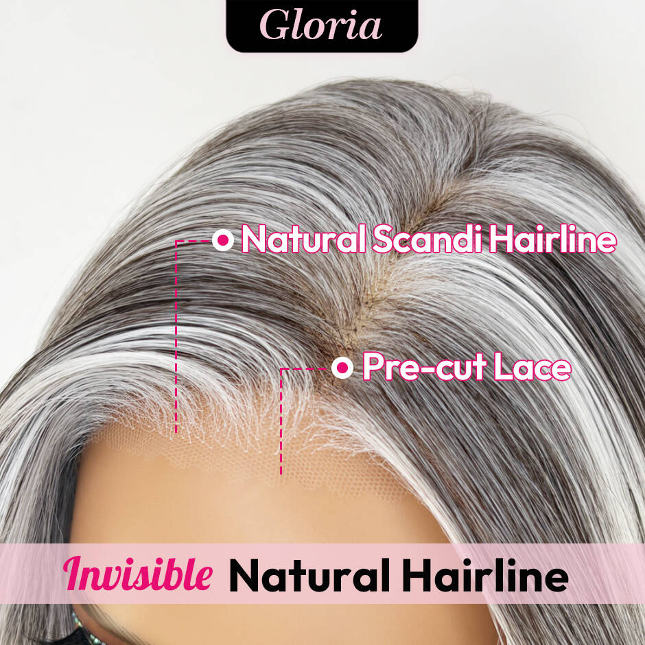 [Gloria] VSIGN 13*6 HD Lace Rose Gold & Silver Highlights 18inch Middle Length Wave Lace Front Wig Synthetic Heat Resistant Fiber