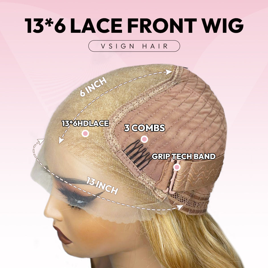 VSIGN Ginger Copper Burgundy Face Framing Layer Pre-cut 13x6 HD Lace Front Wig Heat Resistant Fiber Synthetic Wig