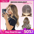 VSIGN Brown Highlight Wavy With Money Piece 13*6 HD Lace Front Wig Synthetic Heat Resistant Fiber