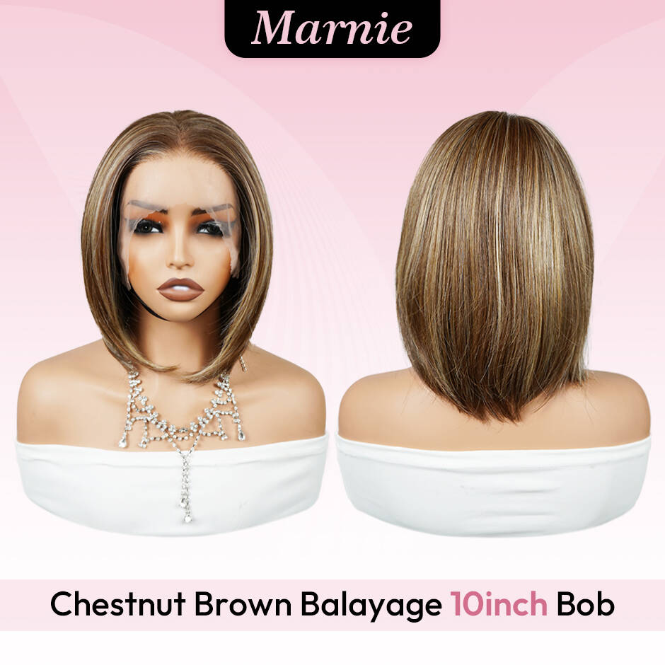 [Marnie] VSIGN Chestnut Brown 10inch Bob 13*6 HD Lace Front Wig Synthetic Heat Resistant Fiber
