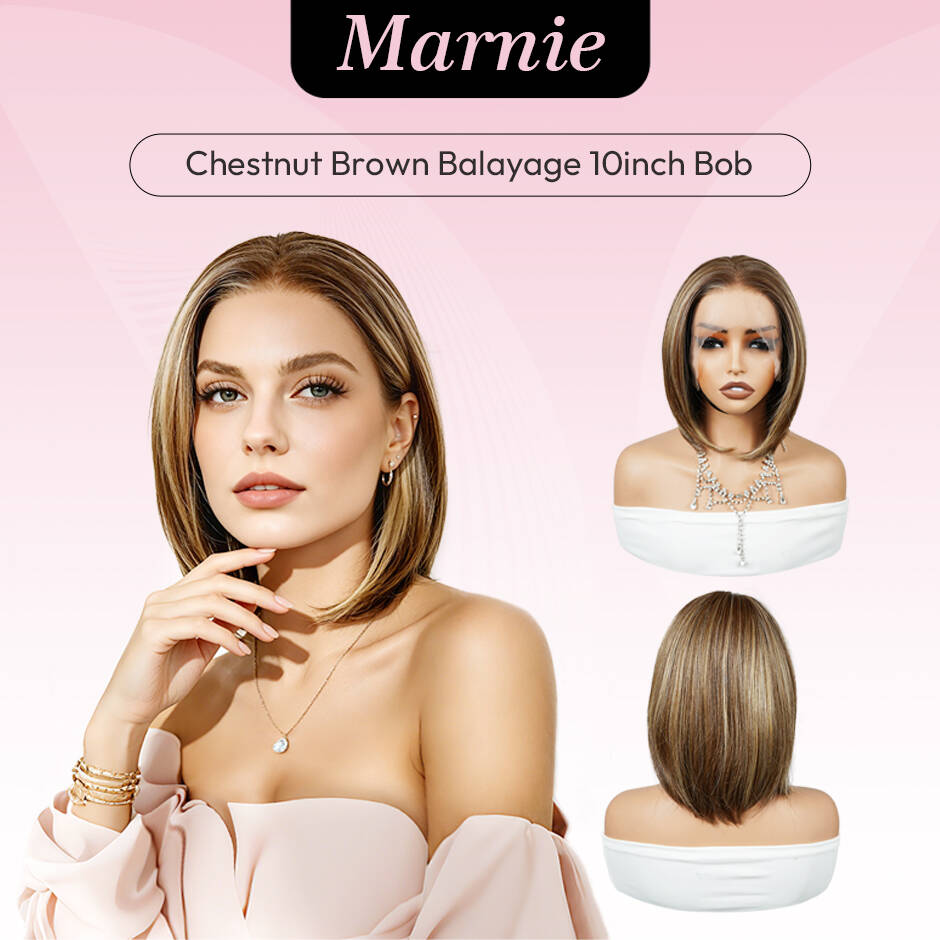 [Marnie] VSIGN Chestnut Brown 10inch Bob 13*6 HD Lace Front Wig Synthetic Heat Resistant Fiber