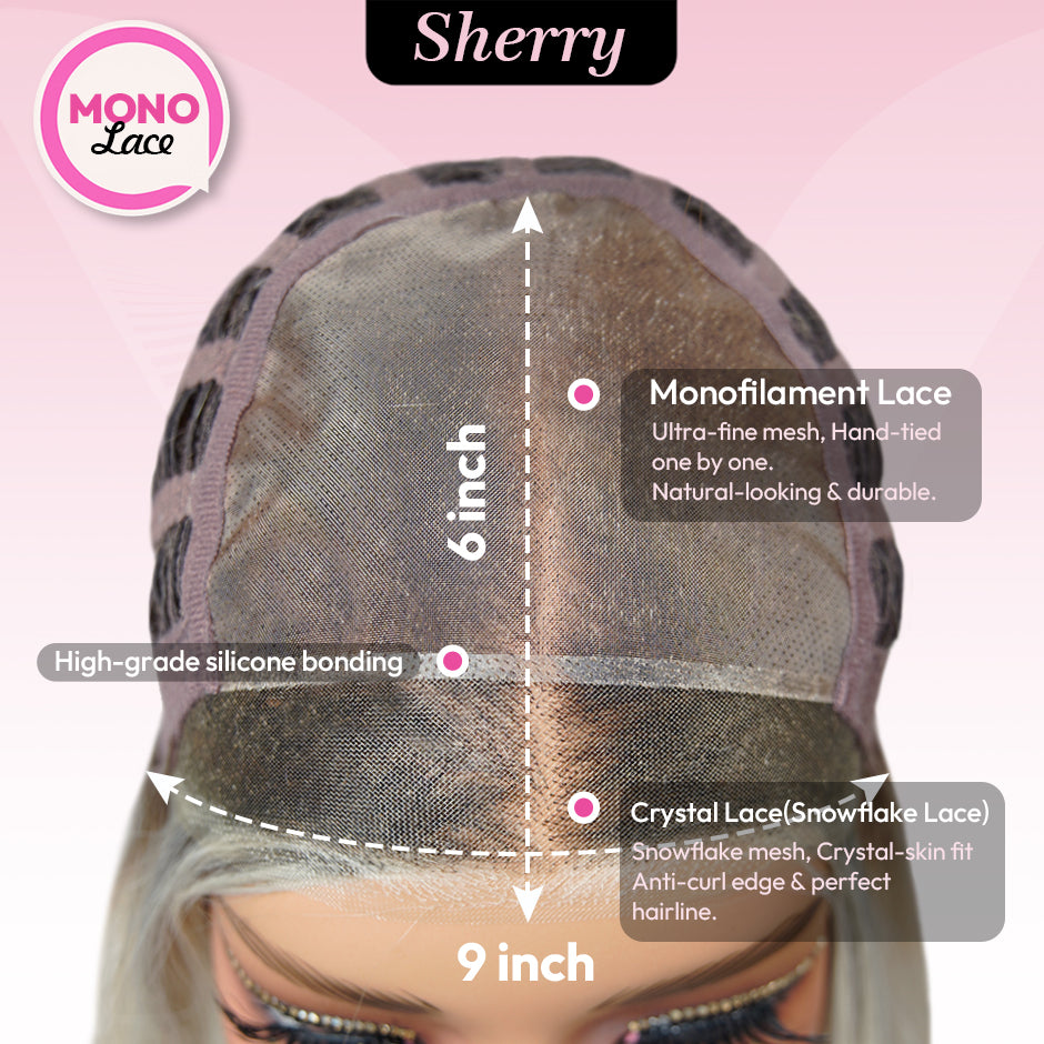 [Sherry] VSIGN Monofilament Handmade Wig Warm Caramel Bronde Short Wave  9×6 Full Mono Lace Hand Tied Bendy Ear Tabs Velcro Adjustment Air Cap Glueless Wig Synthetic Heat Resistant Fiber