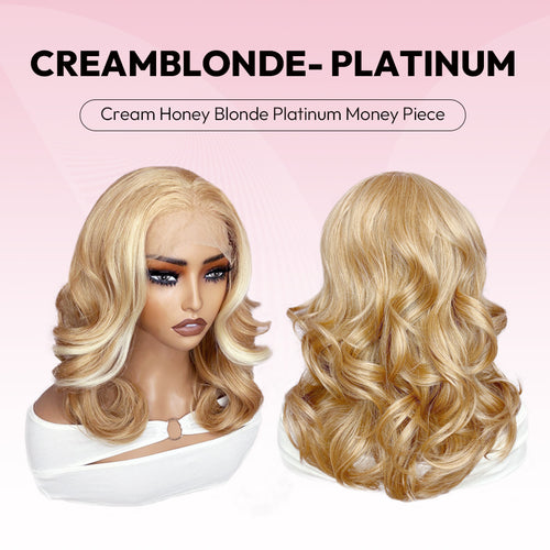 VSIGN Cream Honey Blonde Face Framing Layer Pre-cut 13x6 HD Lace Front Wig Heat Resistant Fiber Synthetic Wig（副本）