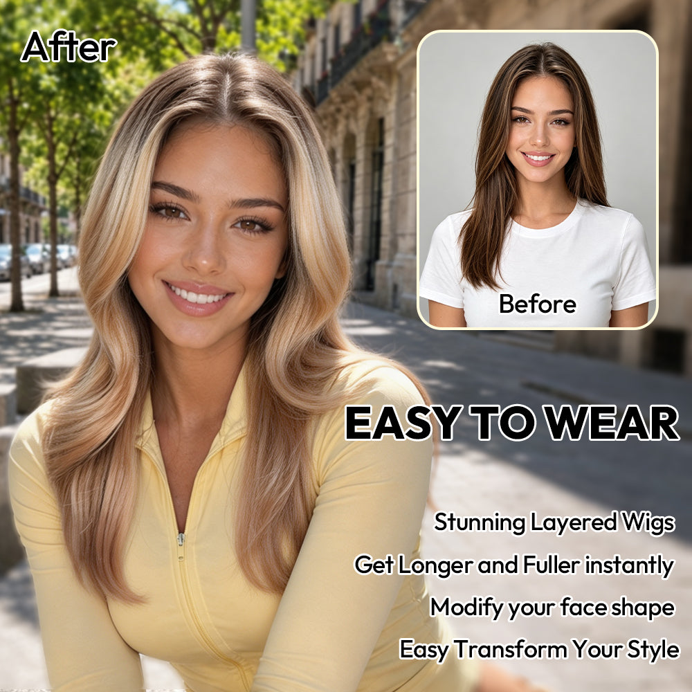 [Avery] VSIGN Apricot 13x6 HD Pre-cut Lace Peach Rose Balayage Ombre Pink Dark Root Glueless Wavy Lace Front Wig Futura Heat Resistant Synthetic