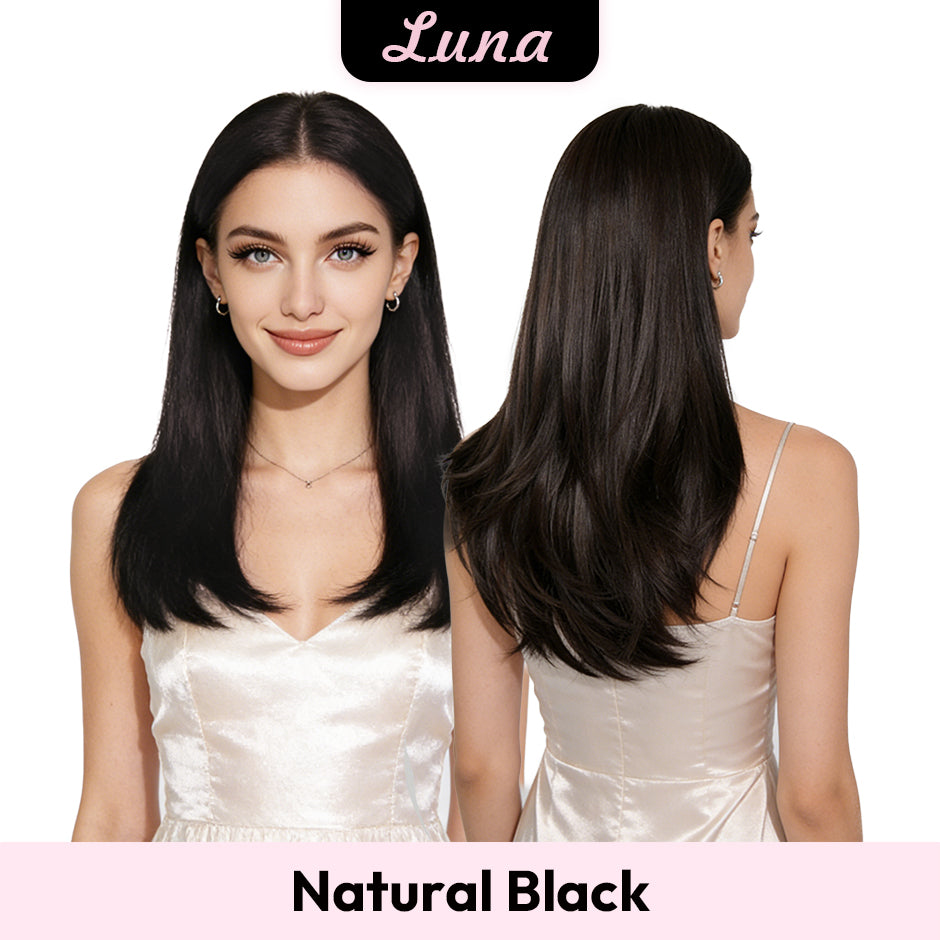 [Luna] VSIGN Ash Chestnut and Black Color Middle Length Wolf-tail Hairstyle 13*6 HD Front Wig Synthetic Heat Resistant Fiber