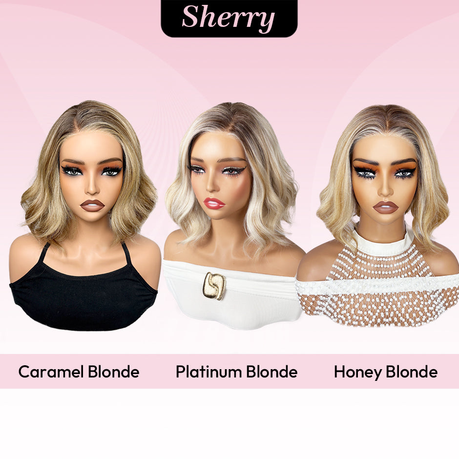 [Sherry] VSIGN Monofilament Handmade Wig Short Wave  9×6 Mono Glueless Lace Front Wig  Synthetic Heat Resistant Fiber