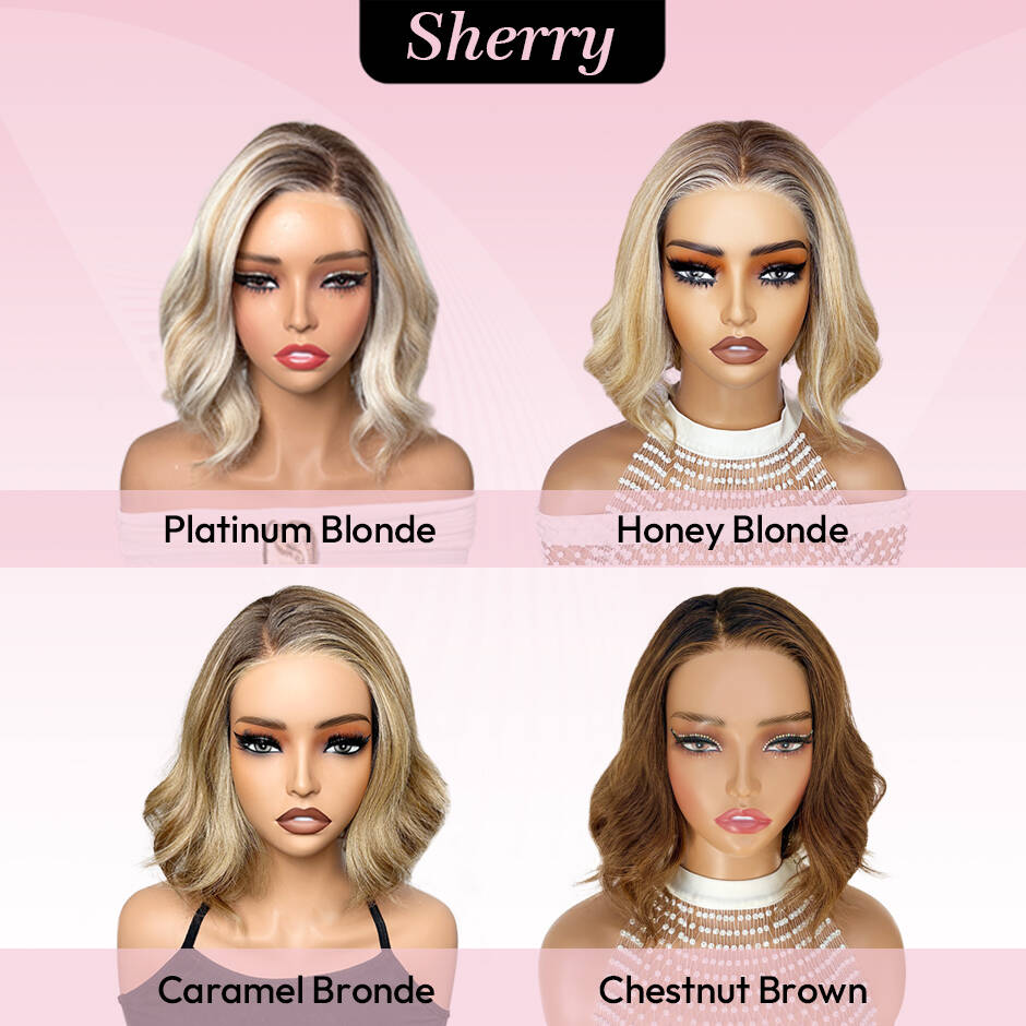 [Sherry] VSIGN Monofilament Handmade Wig Chestnut Brown Short Wave  9×6 Full Mono Lace Hand Tied Bendy Ear Tabs Velcro Adjustment Air Cap Glueless Wig Synthetic Heat Resistant Fiber（副本）