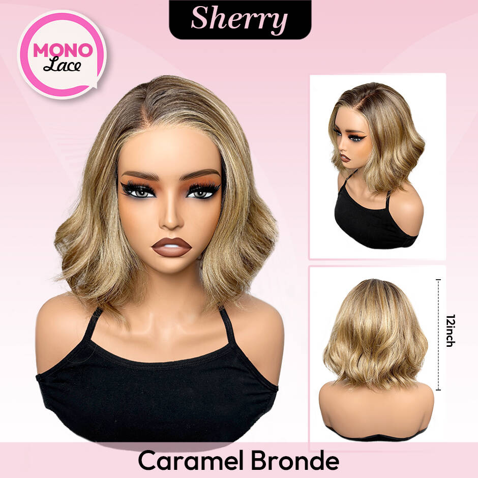 [Sherry] VSIGN Monofilament Handmade Wig Short Wave  9×6 Mono Glueless Lace Front Wig  Synthetic Heat Resistant Fiber