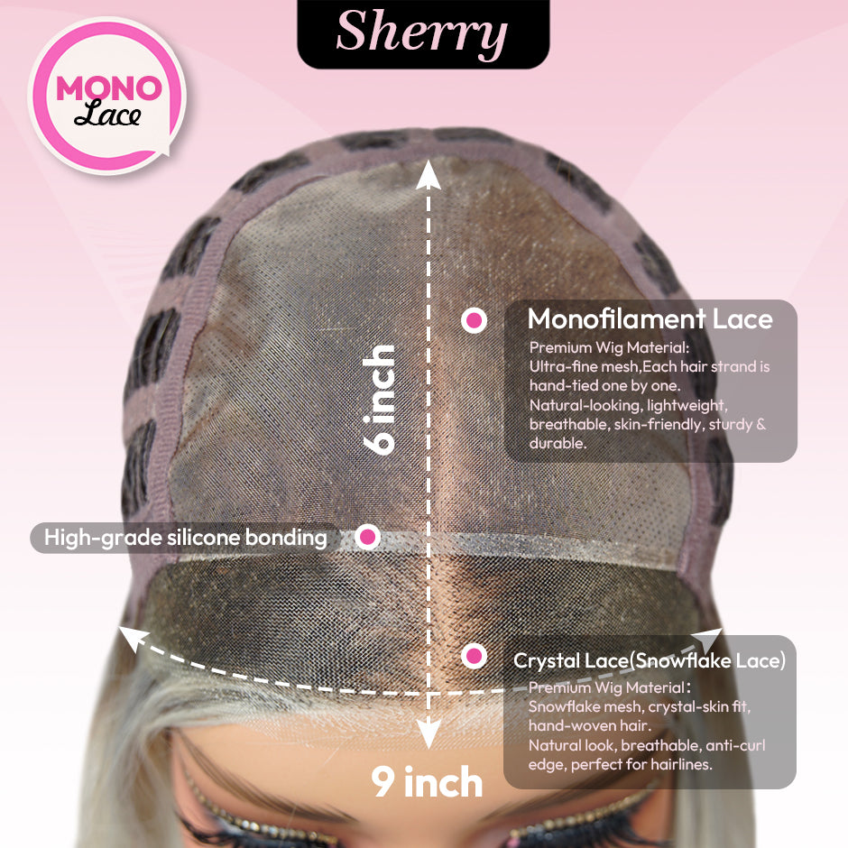 [Sherry] VSIGN Monofilament Handmade Wig Short Wave Ash Blonde Highlight 9×6 Mono Glueless Lace Front Wig  Synthetic Heat Resistant Fiber