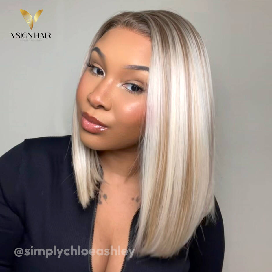 VSIGN Ombre Blonde 13x6 HD lace Front Wig Bob Style Synthetic Heat Resistant Fiber