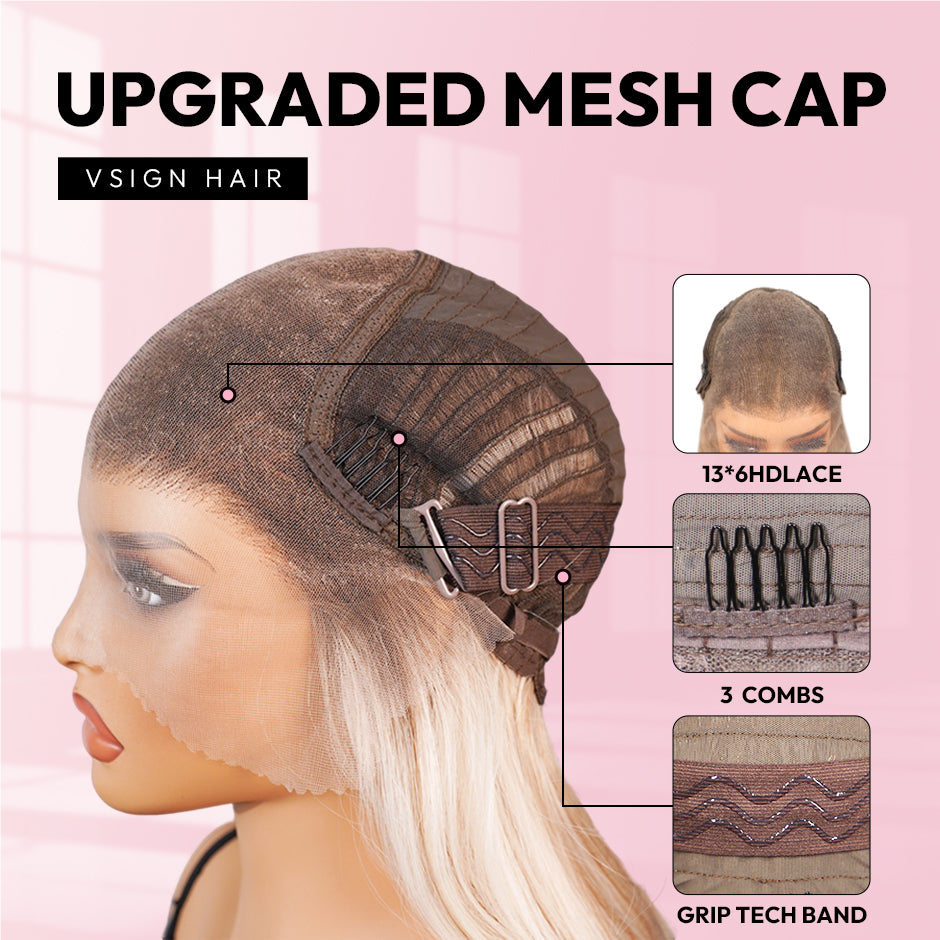 VSIGN Ombre Blonde 13x6 HD lace Front Wig Bob Style Synthetic Heat Resistant Fiber