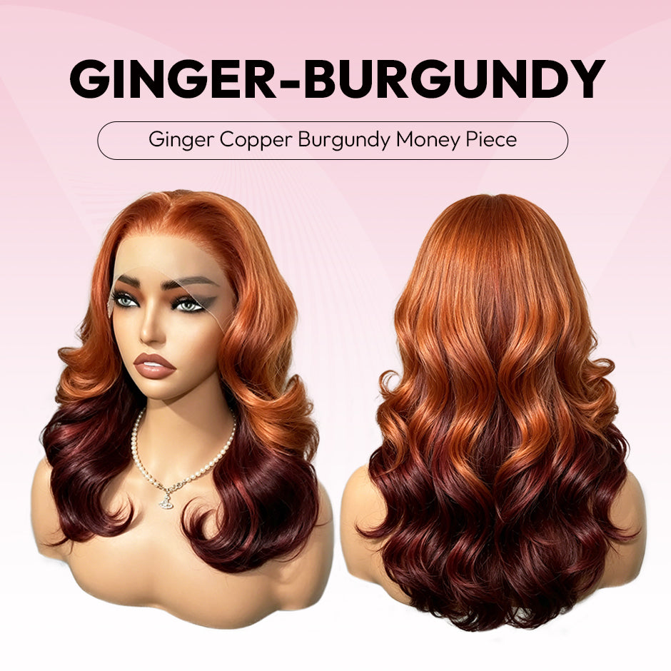 VSIGN Ginger Copper Burgundy Face Framing Layer Pre-cut 13x6 HD Lace Front Wig Heat Resistant Fiber Synthetic Wig